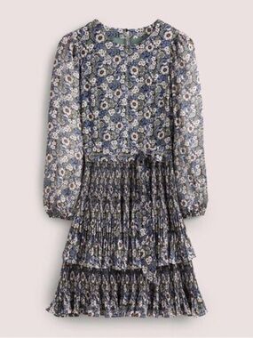 Boden Floral Micro Pleat Tiered Long Sleeve Dress Cottagecore Whimsical Elegant*